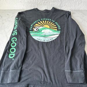 Life Is Good Happiness Comes in Wave Black Long Sleeve T-Shirt - Men's Size XL